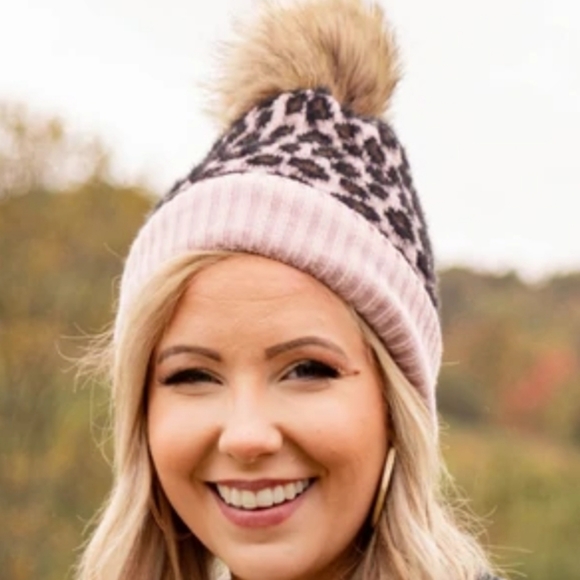 Wild And Fierce Beanie with leopard print with pom pom on top so cute - Picture 4 of 4